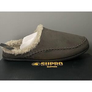 Deer Stags Nordic Slippers Shoes Mens Size 9 W Charcoal Gray Faux Suede Mule
